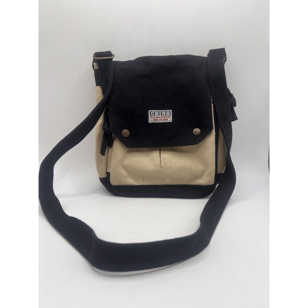 Chino Classics 100% Cotton Canvas Crossbody Messenger Bag Black Tan Adjustable